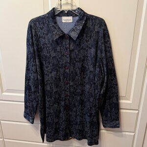 BRYLANE WOMAN Navy Jacquard Long-Sleeve Shirt Jacket Shacket (Size 1X)